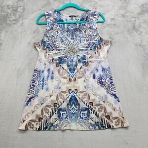 Apt 9 Top Womens M Blue‎ Cream Sleeveless V-Neck Bedazzled Stretchy Tank Boho